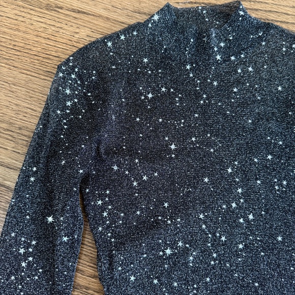 Mangopop Celestial Black Sheer Top Stars Whimsigoth Metallic Festival Rave Sm - Picture 10 of 11